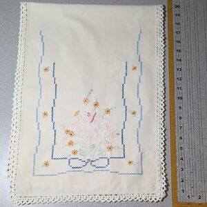 Embroidered Floral Table Runner with Lace Trim